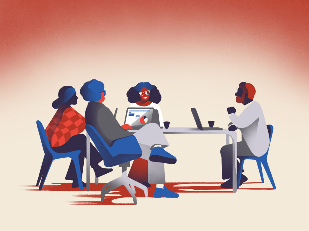 illustration of a team working around a table