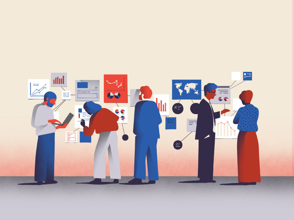 illustration of employees analyzing data